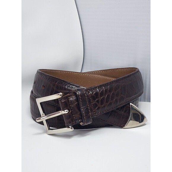 Talbots Accessories - Talbots Womens Sz Large Cognac Brown Italian  Leather Belt Croc Embossed 30"-34"